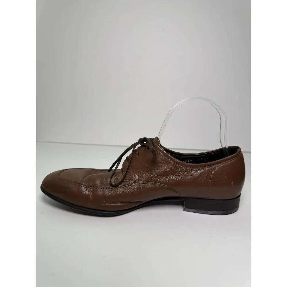 Salvatore Ferragamo Dress Derby Shoes Mens 7.5 EE Brown Leather Made In Italy